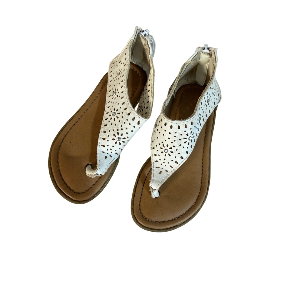 Smartfit Girls White Laser Cut Floral Rhinestone Gladiator Sandals Size 9